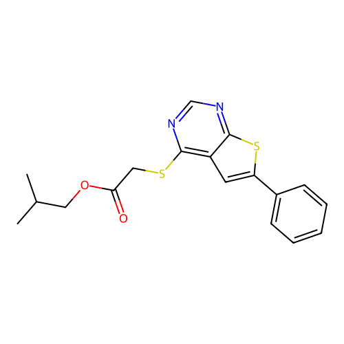 2-Methylpropyl [(6-phenylthieno[2,3-d]pyrimidin-4-yl)sulfanyl]acetate structure