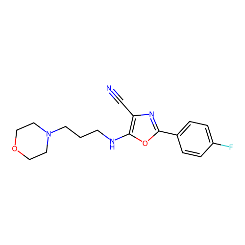 2-(4-Fluorophenyl)-5-(3-morpholin-4-ylpropylamino)-1,3-oxazole-4-carbonitrile structure