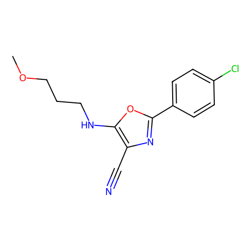 2-(4-Chlorophenyl)-5-[(3-methoxypropyl)amino]-1,3-oxazole-4-carbonitrile structure