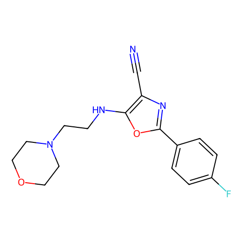 2-(4-Fluorophenyl)-5-{[2-(morpholin-4-yl)ethyl]amino}-1,3-oxazole-4-carbonitrile structure