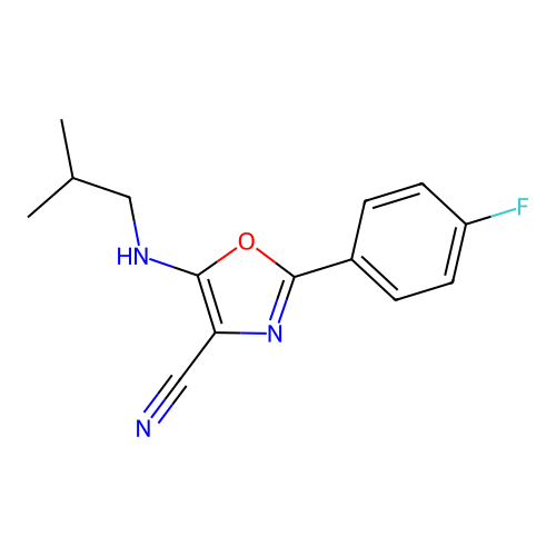 2-(4-Fluorophenyl)-5-[(2-methylpropyl)amino]-1,3-oxazole-4-carbonitrile structure