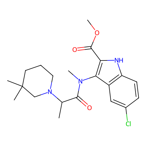 methyl 5-chloro-3-(2-(3,3-dimethylpiperidin-1-yl)-N-methylpropanamido)-1H-indole-2-carboxylate structure