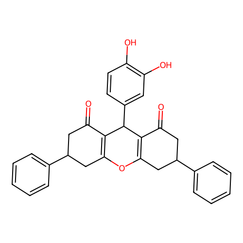 9-(3,4-dihydroxyphenyl)-3,6-diphenyl-3,4,5,6,7,9-hexahydro-1H-xanthene-1,8(2H)-dione structure