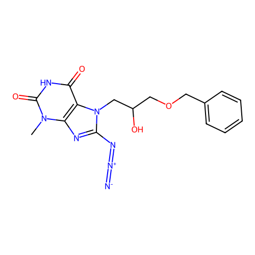 8-azido-7-(2-hydroxy-3-phenylmethoxy-propyl)-3-methyl-purine-2,6-dione structure