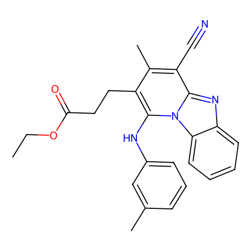 ethyl 3-{4-cyano-3-methyl-1-[(3-methylphenyl)amino]pyrido[1,2-a]benzimidazol-2-yl}propanoate structure