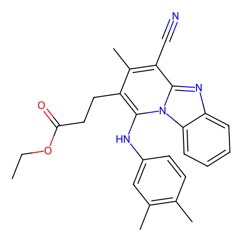 ethyl 3-[4-cyano-1-(3,4-dimethylanilino)-3-methylpyrido[1,2-a]benzimidazol-2-yl]propanoate structure