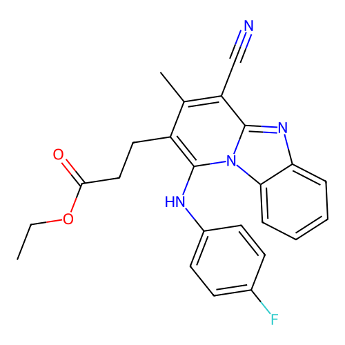 ethyl 3-[4-cyano-1-(4-fluoroanilino)-3-methylpyrido[1,2-a]benzimidazol-2-yl]propanoate structure
