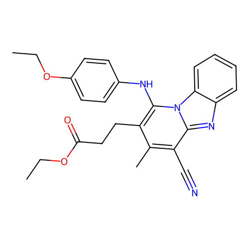 ethyl 3-[4-cyano-1-(4-ethoxyanilino)-3-methylpyrido[1,2-a]benzimidazol-2-yl]propanoate structure