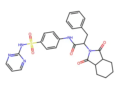 2-(1,3-dioxooctahydro-2H-isoindol-2-yl)-3-phenyl-N-[4-(pyrimidin-2-ylsulfamoyl)phenyl]propanamide structure