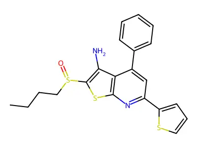 2-(Butane-1-sulfinyl)-4-phenyl-6-(thiophen-2-yl)thieno(2,3-b)pyridin-3-amine structure