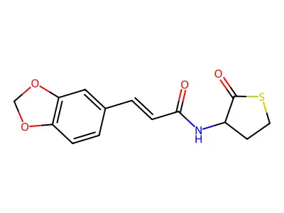 (E)-3-(1,3-benzodioxol-5-yl)-N-(2-oxothiolan-3-yl)prop-2-enamide structure