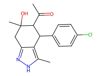 1-[4-(4-chlorophenyl)-6-hydroxy-3,6-dimethyl-2,4,5,7-tetrahydroindazol-5-yl]ethanone structure