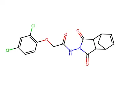 2-(2,4-dichlorophenoxy)-N-(1,3-dioxo-1,3,3a,4,7,7a-hexahydro-2H-4,7-methanoisoindol-2-yl)acetamide structure