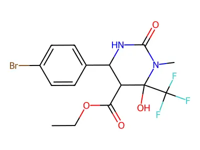ethyl 4-(4-bromophenyl)-6-hydroxy-1-methyl-2-oxo-6-(trifluoromethyl)hexahydropyrimidine-5-carboxylate structure