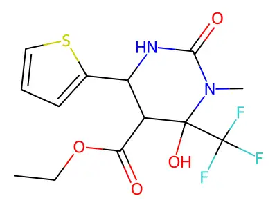 ethyl 6-hydroxy-1-methyl-2-oxo-4-(2-thienyl)-6-(trifluoromethyl)hexahydro-5-pyrimidinecarboxylate structure