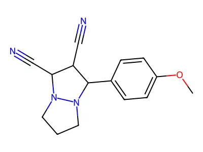 5-(4-methoxyphenyl)-1,2,3,5,6,7-hexahydropyrazolo[1,2-a]pyrazole-6,7-dicarbonitrile structure