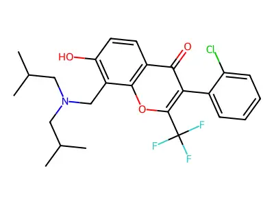 3-(2-chlorophenyl)-8-[(diisobutylamino)methyl]-7-hydroxy-2-(trifluoromethyl)-4H-chromen-4-one structure