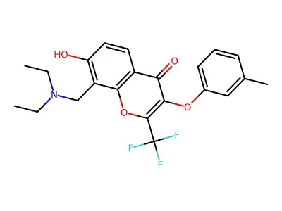 8-[(diethylamino)methyl]-7-hydroxy-3-(3-methylphenoxy)-2-(trifluoromethyl)-4H-chromen-4-one structure