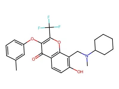 8-{[cyclohexyl(methyl)amino]methyl}-7-hydroxy-3-(3-methylphenoxy)-2-(trifluoromethyl)-4H-chromen-4-one structure