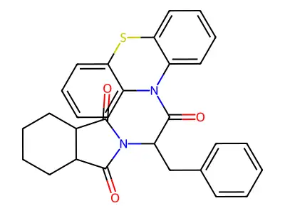 2-[1-benzyl-2-oxo-2-(10H-phenothiazin-10-yl)ethyl]hexahydro-1H-isoindole-1,3(2H)-dione structure