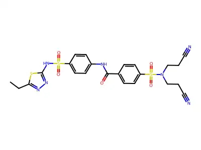 4-(N,N-bis(2-cyanoethyl)sulfamoyl)-N-(4-(N-(5-ethyl-1,3,4-thiadiazol-2-yl)sulfamoyl)phenyl)benzamide structure