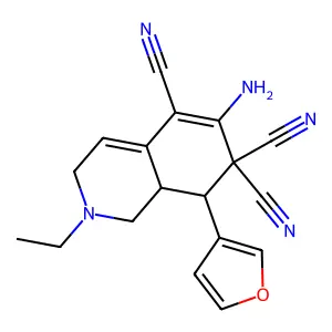 (8R,8aR)-6-amino-2-ethyl-8-(furan-3-yl)-1,3,8,8a-tetrahydroisoquinoline-5,7,7-tricarbonitrile structure