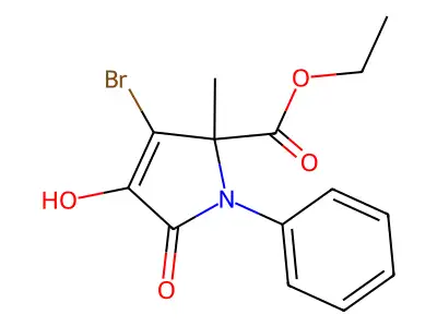 Ethyl 3-bromo-4-hydroxy-2-methyl-5-oxo-1-phenylpyrrole-2-carboxylate structure