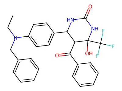 5-benzoyl-6-[4-[benzyl(ethyl)amino]phenyl]-4-hydroxy-4-(trifluoromethyl)-1,3-diazinan-2-one structure
