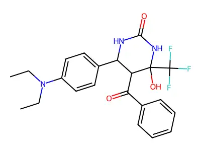 5-benzoyl-6-[4-(diethylamino)phenyl]-4-hydroxy-4-(trifluoromethyl)-1,3-diazinan-2-one structure