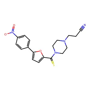 3-(4-(5-(4-Nitrophenyl)furan-2-carbonothioyl)piperazin-1-yl)propanenitrile structure