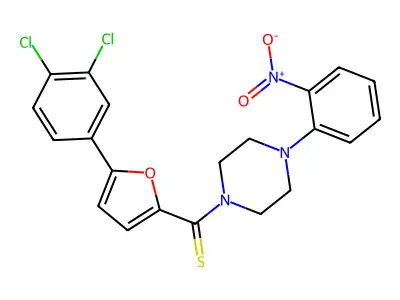 (5-(3,4-Dichlorophenyl)furan-2-yl)(4-(2-nitrophenyl)piperazin-1-yl)methanethione structure