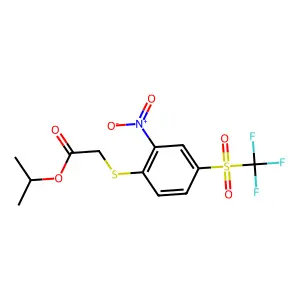 Isopropyl 2-((2-nitro-4-((trifluoromethyl)sulfonyl)phenyl)thio)acetate structure