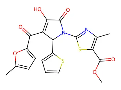 methyl 2-[3-hydroxy-4-(5-methylfuran-2-carbonyl)-2-oxo-5-(thiophen-2-yl)-2,5-dihydro-1H-pyrrol-1-yl]-4-methyl-1,3-thiazole-5-carboxylate structure