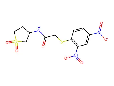 2-(2,4-dinitrophenyl)sulfanyl-N-(1,1-dioxothiolan-3-yl)acetamide structure