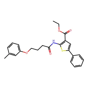 Ethyl 2-[4-(3-methylphenoxy)butanoylamino]-5-phenylthiophene-3-carboxylate structure
