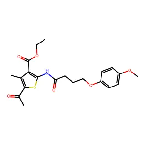 ethyl 5-acetyl-2-{[4-(4-methoxyphenoxy)butanoyl]amino}-4-methylthiophene-3-carboxylate structure