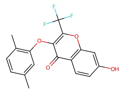 3-(2,5-dimethylphenoxy)-7-hydroxy-2-(trifluoromethyl)-4H-chromen-4-one structure