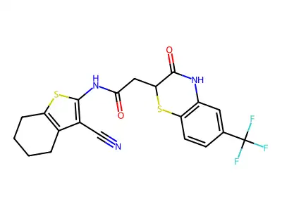 N-(3-cyano-4,5,6,7-tetrahydro-1-benzothiophen-2-yl)-2-[3-oxo-6-(trifluoromethyl)-3,4-dihydro-2H-1,4-benzothiazin-2-yl]acetamide structure