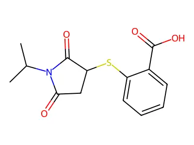2-[(1-Isopropyl-2,5-dioxopyrrolidin-3-YL)thio]benzoic acid structure