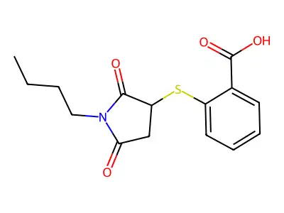 2-((1-Butyl-2,5-dioxopyrrolidin-3-yl)thio)benzoic acid structure
