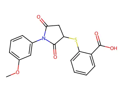 2-{[1-(3-Methoxyphenyl)-2,5-dioxopyrrolidin-3-yl]sulfanyl}benzoic acid structure