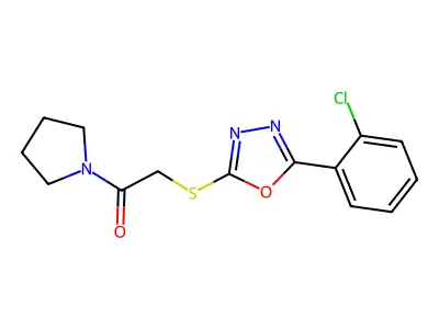 2-[[5-(2-Chlorophenyl)-1,3,4-oxadiazol-2-yl]sulfanyl]-1-pyrrolidin-1-ylethanone structure