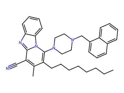 3-methyl-1-[4-(naphthalen-1-ylmethyl)piperazin-1-yl]-2-octylpyrido[1,2-a]benzimidazole-4-carbonitrile structure