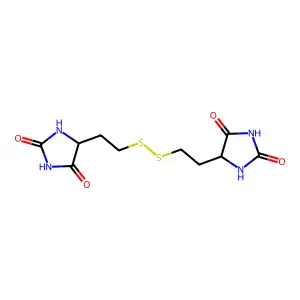 5-(2-{[2-(2,5-dioxoimidazolidin-4-yl)ethyl]disulfanyl}ethyl)imidazolidine-2,4-dione structure
