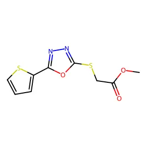 (5-Thiophen-2-yl-[1,3,4]oxadiazol-2-ylsulfanyl)-acetic acid methyl ester structure