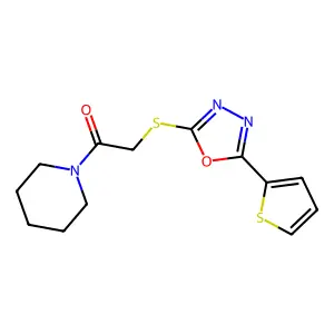 1-Piperidin-1-yl-2-[(5-thiophen-2-yl-1,3,4-oxadiazol-2-yl)sulfanyl]ethanone structure