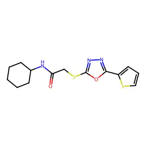 N-cyclohexyl-2-((5-(thiophen-2-yl)-1,3,4-oxadiazol-2-yl)thio)acetamide structure