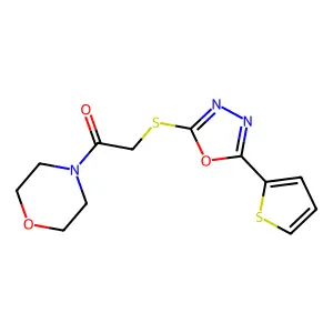 1-Morpholin-4-yl-2-(5-thiophen-2-yl-[1,3,4]oxadiazol-2-ylsulfanyl)-ethanone structure