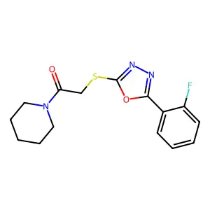 2-[[5-(2-Fluorophenyl)-1,3,4-oxadiazol-2-yl]sulfanyl]-1-piperidin-1-ylethanone structure