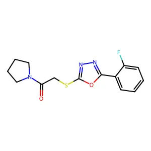 2-[[5-(2-Fluorophenyl)-1,3,4-oxadiazol-2-yl]sulfanyl]-1-pyrrolidin-1-ylethanone structure
